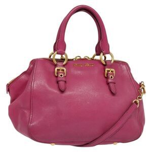 Miu Miu Madras Bowler Bag Leather Pink Leather Handbag (Pre-Owned)
